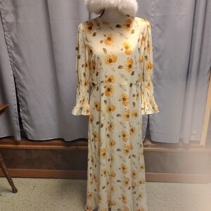 Bohme Cream and Orange Floral Long Sleeve Dress